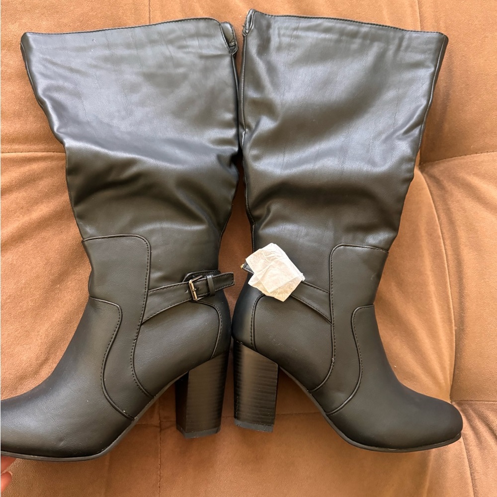 Black wide calf boots